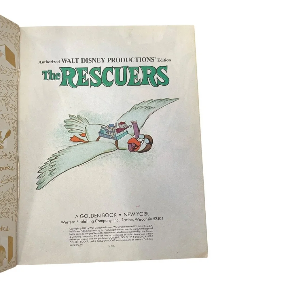 Vintage A Little Golden Book The Rescuers Walt Disney Productions 1977 Hardcover